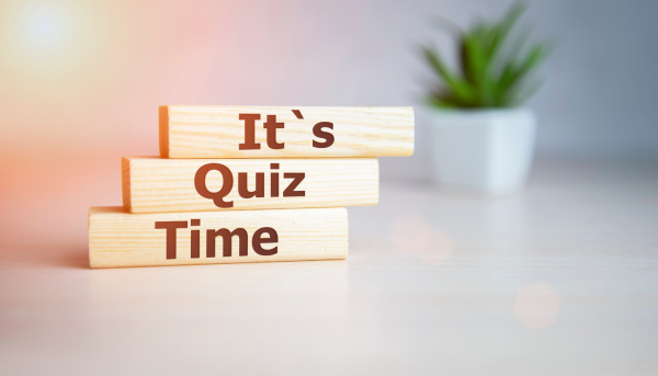 "It's quiz time" written on wooden blocks, quizzes can help you improve your english