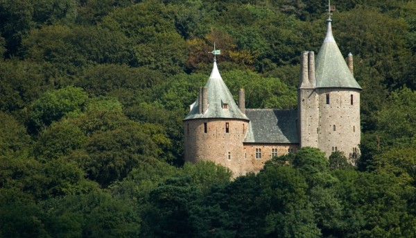 castell coch in Cardiff nestled in the trees on a hill