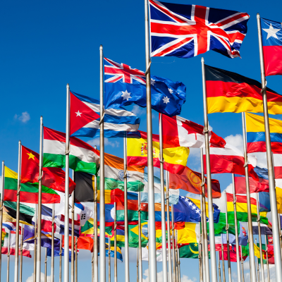 different countries flags representing international sports in britain